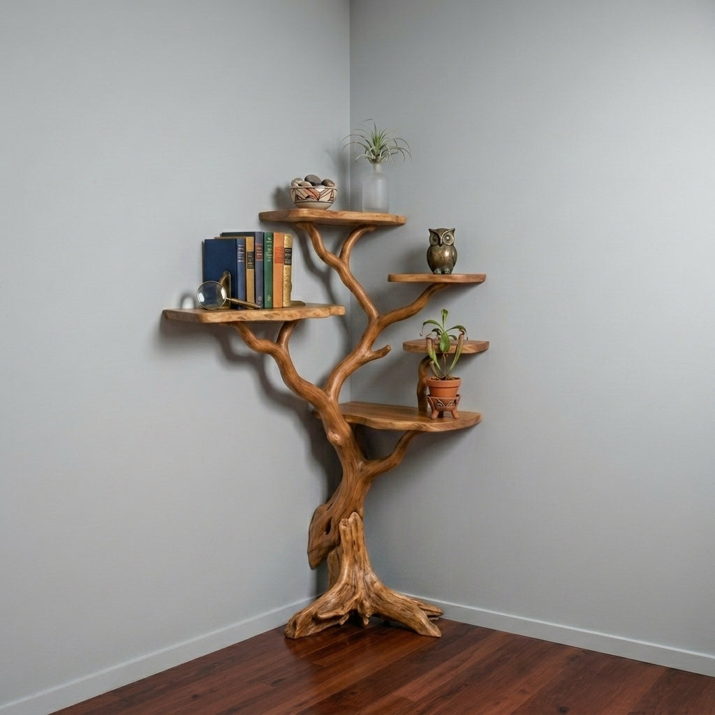 Tree Branch Wall Mount Bookshelf Natural Floating Wood Shelf Rustic Unique Wall Shelves Decor
