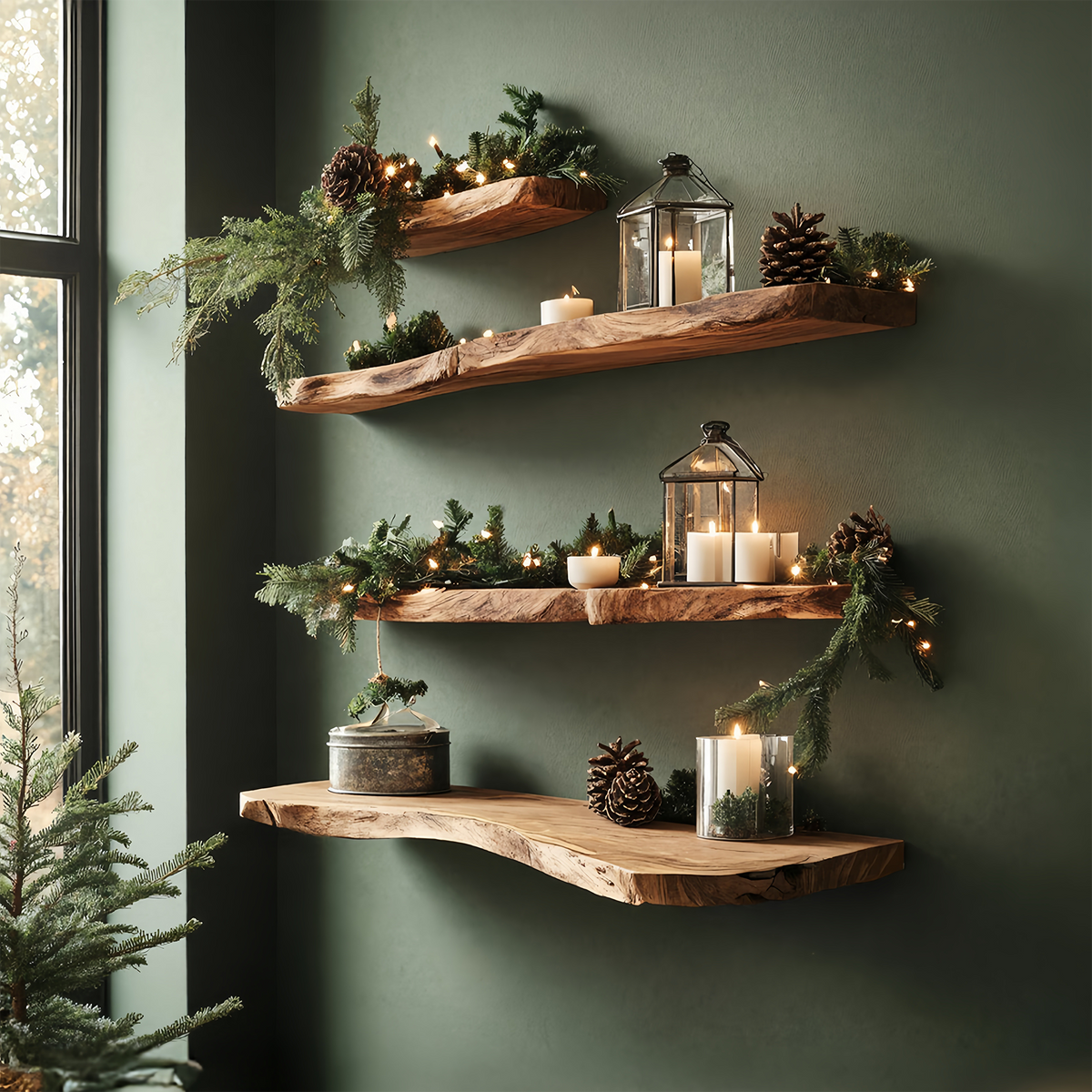 Handcrafted Solid Wood Floating Shelf For Holiday Living Room Design