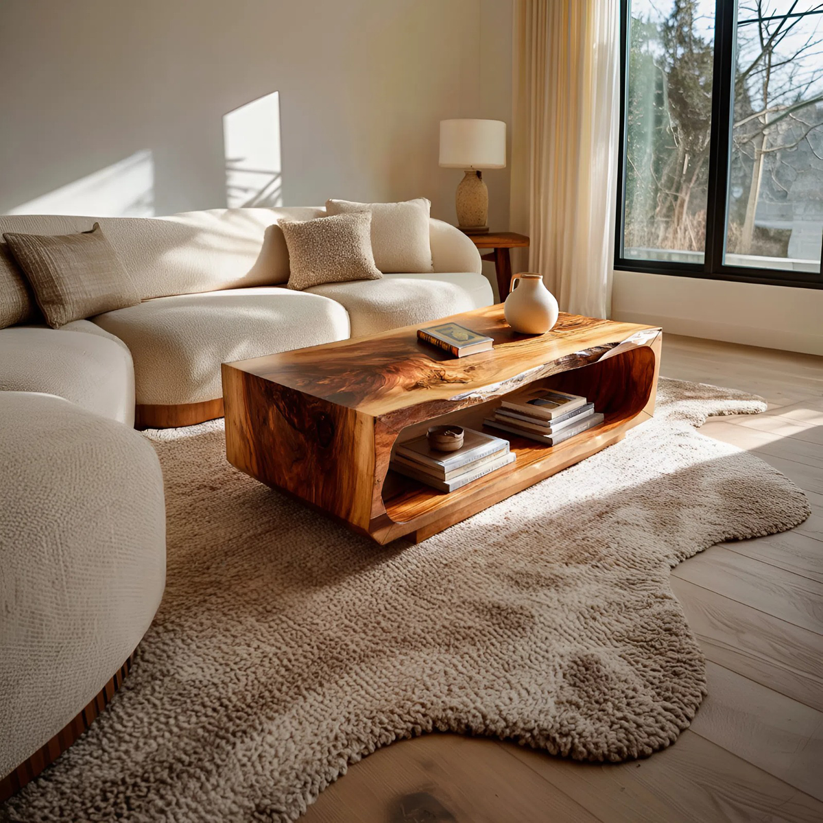 Rectangular Coffee Table Carved Hollow Design For Living