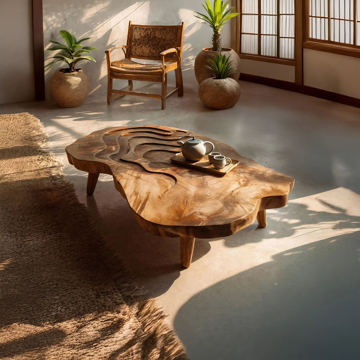 Mid Century Wooden Abstract Coffee Table For Living Room