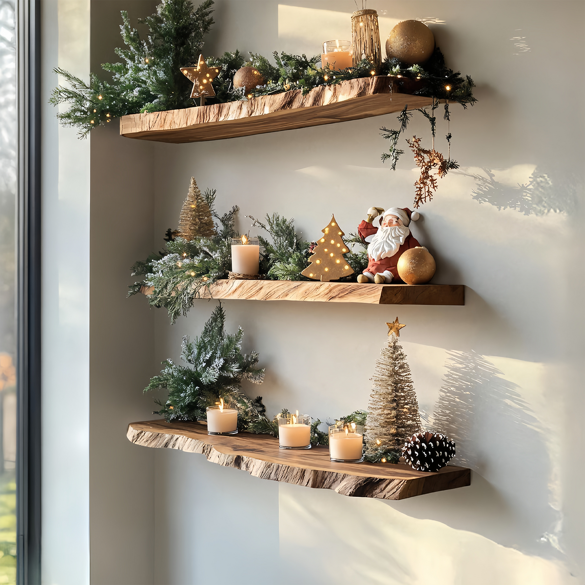 Handcrafted Live Edge Floating Shelf For Festive Xmas Entryway Design