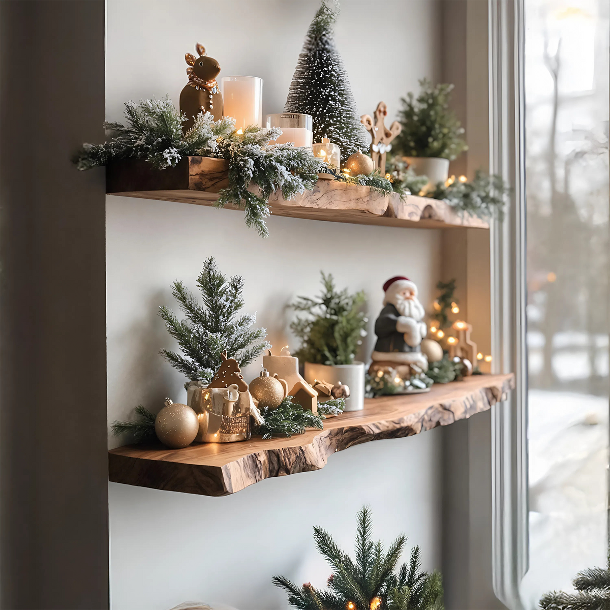Mid Century Solid Wood Floating Shelf For Xmas Entryway Organization