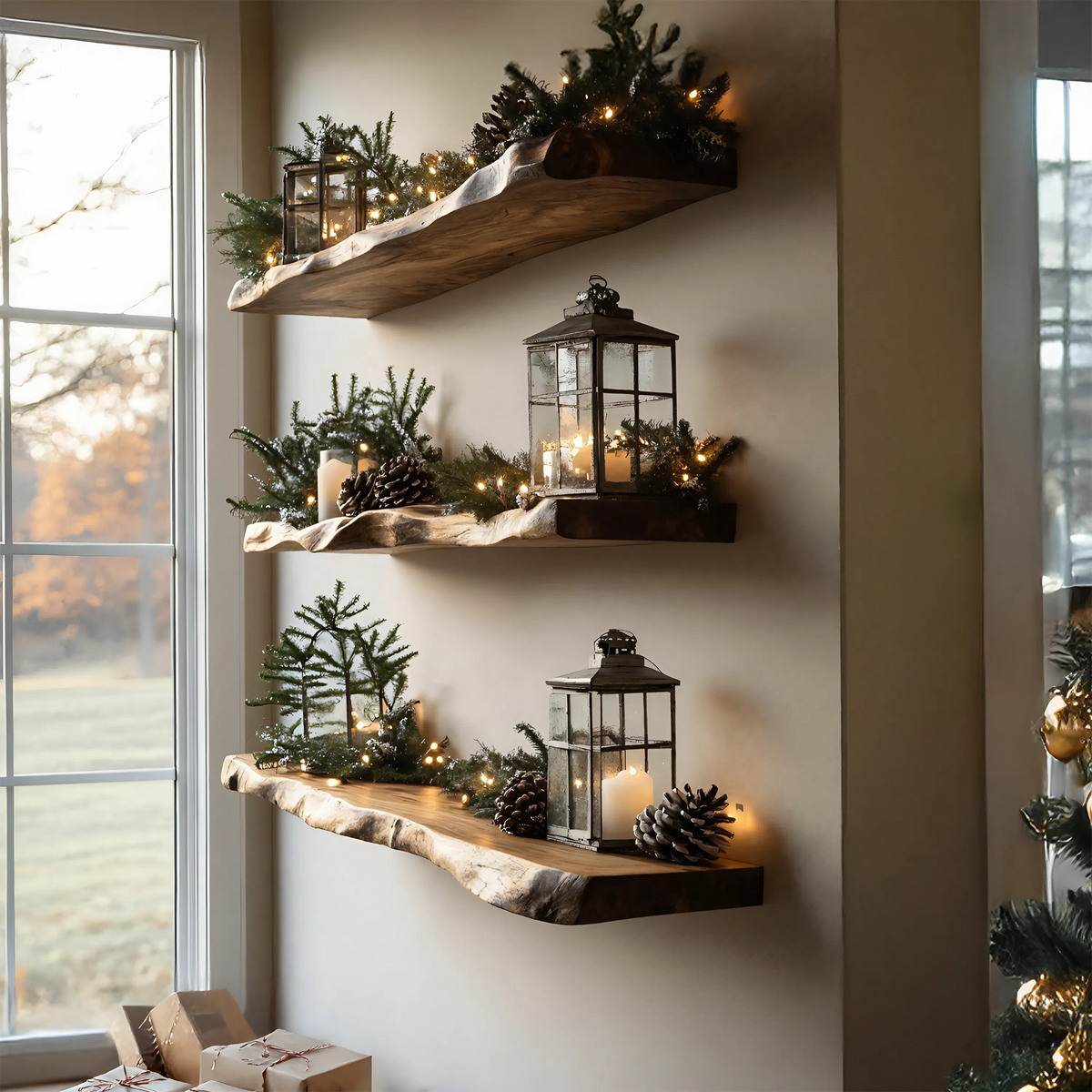 Mid Century Live Edge Floating Shelf For Holiday Bedroom Decoration