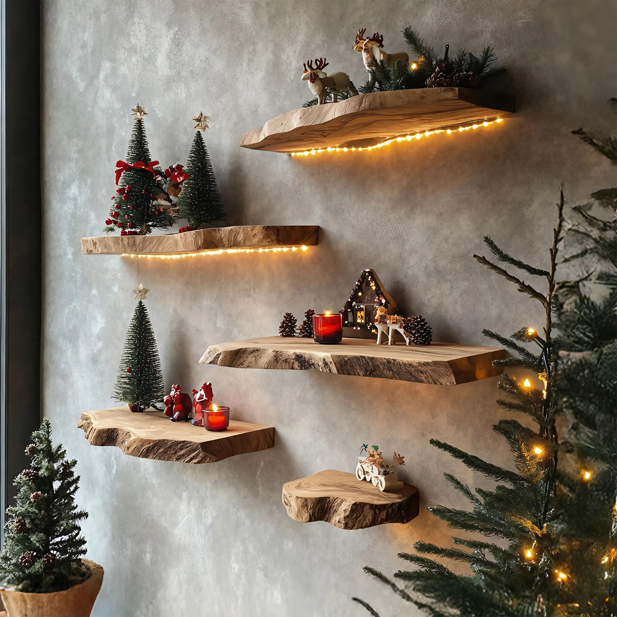 Handcrafted Wooden Floating Shelf For Holiday Entryway Wall Decor