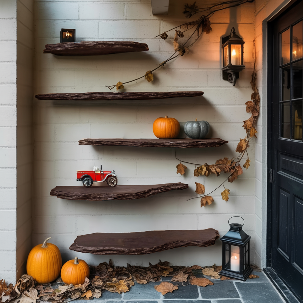 Farmhouse Live Edge Floating Shelf For Living Room Warm Halloween Accent