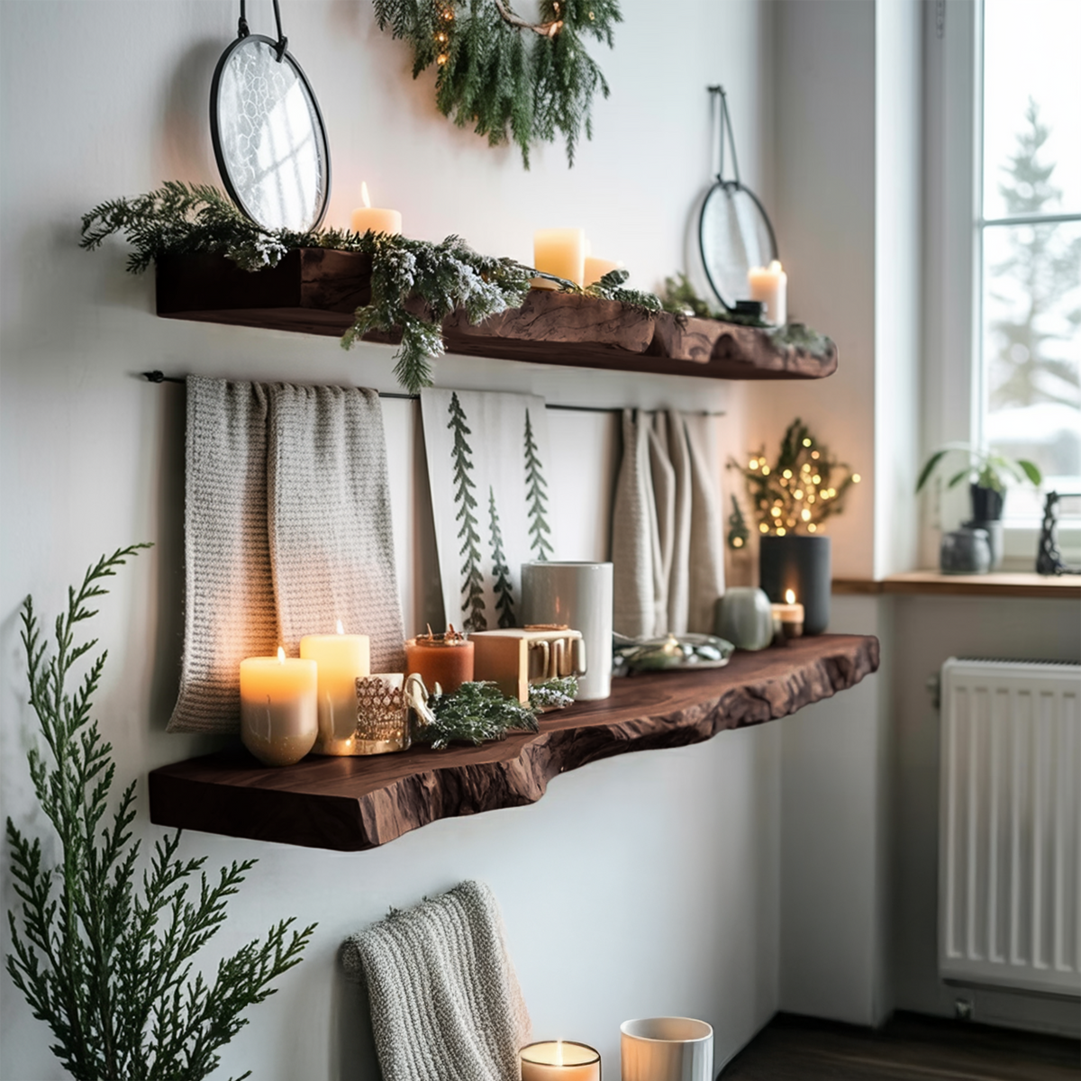 Mid Century Solid Wood Floating Shelf For Xmas Entryway Organization