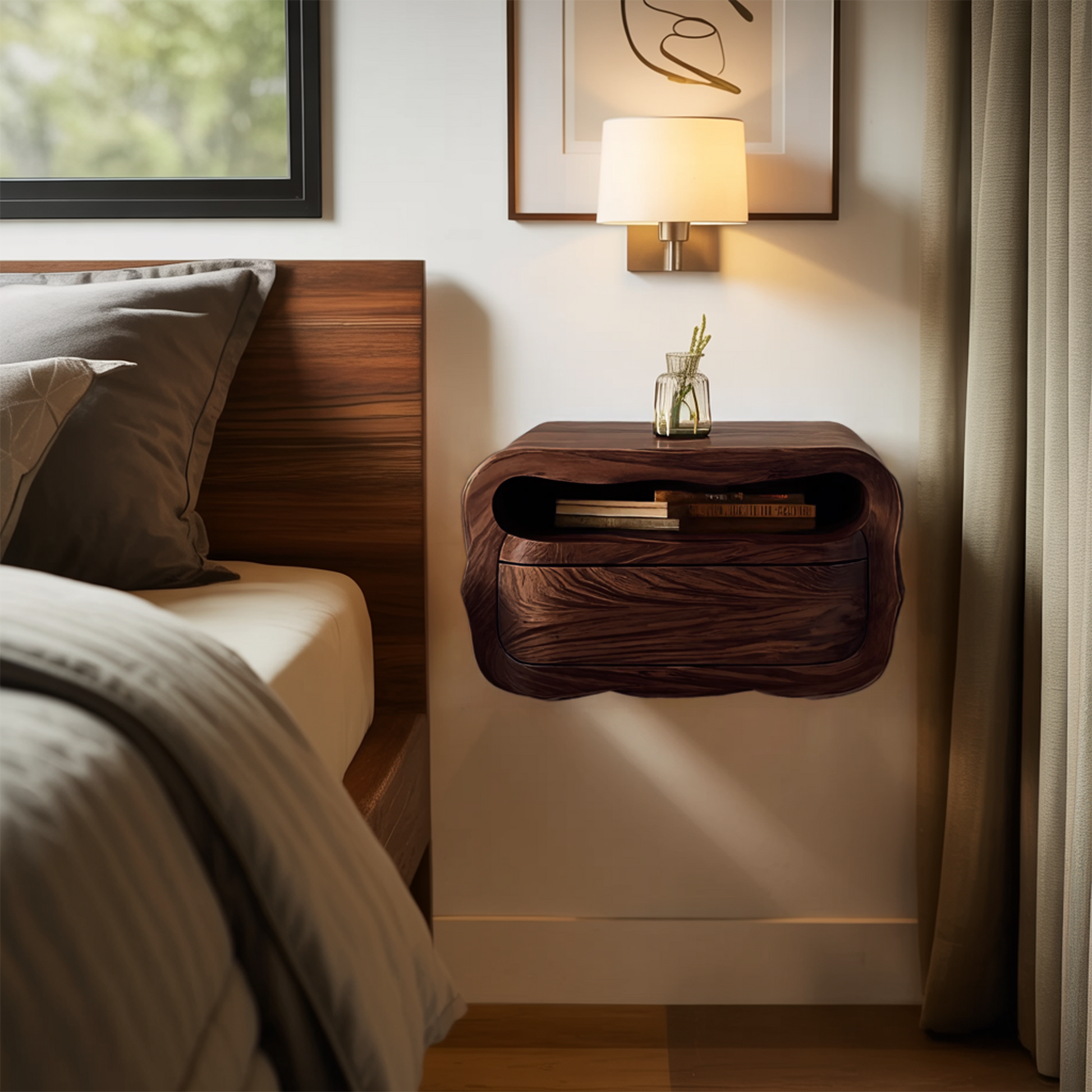 Modern Floating Nightstand With Soft Curves For Bedroom RTTHHNNS011