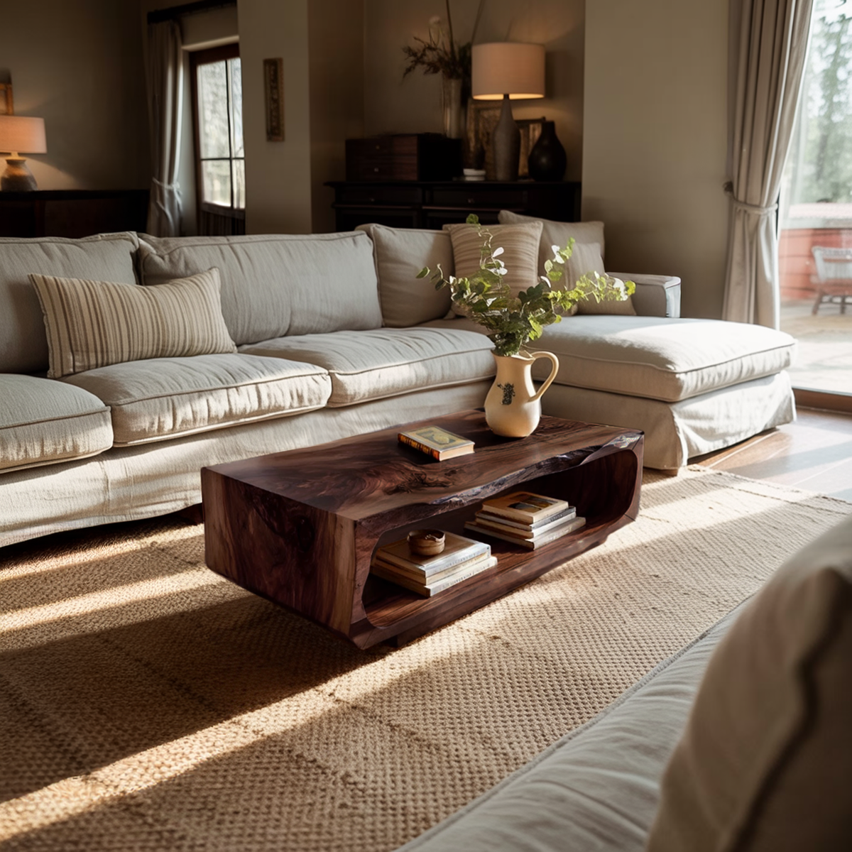 Rectangular Coffee Table Carved Hollow Design For Living