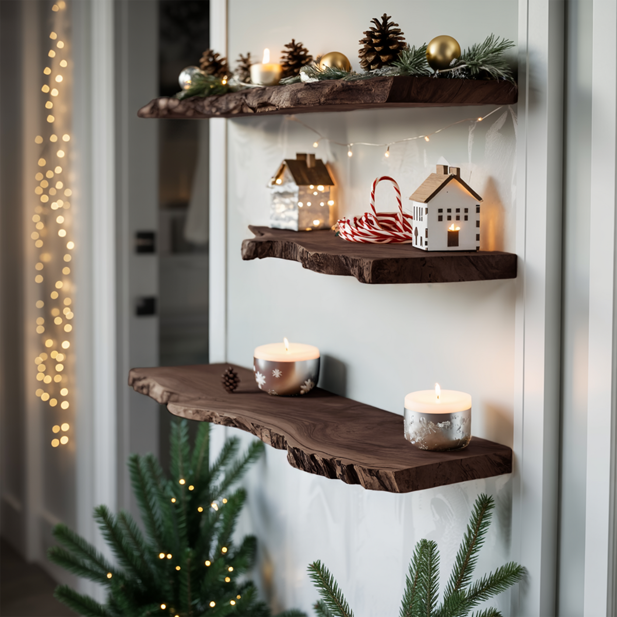 Mid Century Wooden Floating Shelf For Christmas Living Room Decor