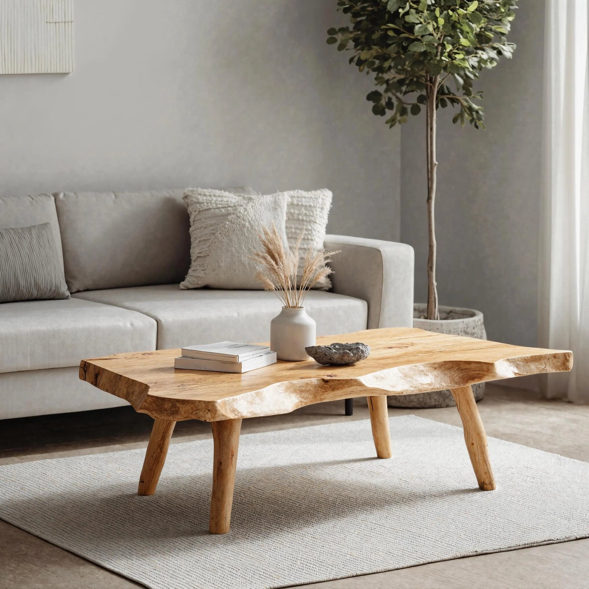 Live Edge Coffee Table, Rustic Solid Wood Table for Natural Farmhouse Living Room - WCT0031