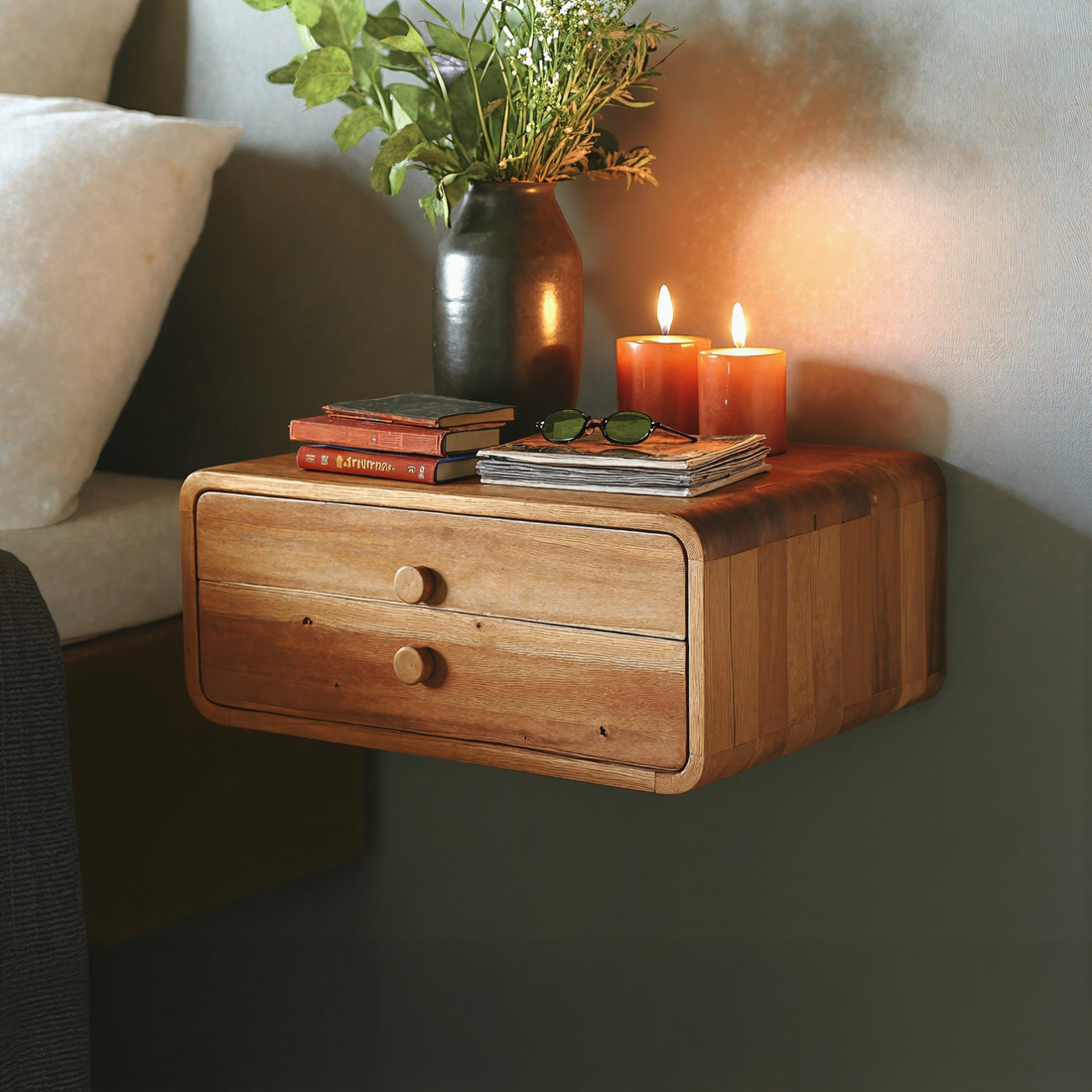 Rustic Handcrafted Floating Nightstand With Storage Drawer SILDTNS010